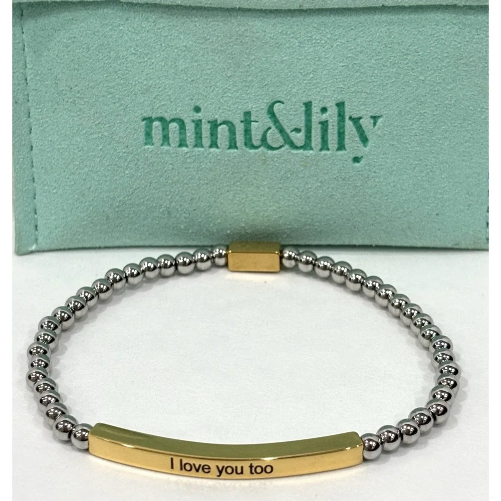 Mint & Lily I Love You Too Beaded Bracelet Silver Gold Tone with Pouch